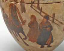 Антикварное пасхальное яйцо-шкатулка в русском стиле «Пасхальные гулянья», дерево, роспись, Россия, кон. 19, нач. 20 вв.