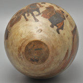 Антикварное пасхальное яйцо-шкатулка в русском стиле «Пасхальные гулянья», дерево, роспись, Россия, кон. 19, нач. 20 вв.