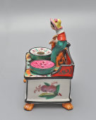 Старинный письменный прибор, чернильница «Девушка с гитарой», фарфор, частный завод Гжели, 1840-е