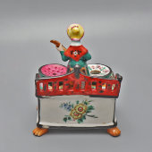 Старинный письменный прибор, чернильница «Девушка с гитарой», фарфор, частный завод Гжели, 1840-е