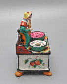 Старинный письменный прибор, чернильница «Девушка с гитарой», фарфор, частный завод Гжели, 1840-е