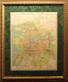 План, карта города Санкт-Петербург начала 20 века со схемой Невского узла конских железных дорог, 1908 г.