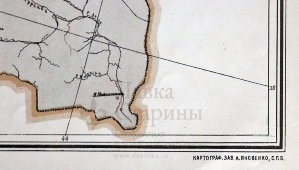 Старинная карта Сыр-Дарьинского переселенческого района с указанием участков проживания и хозяйственной деятельности, бумага, Россия, 1912 г.