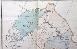 Старинная карта Сыр-Дарьинского переселенческого района с указанием участков проживания и хозяйственной деятельности, бумага, Россия, 1912 г.