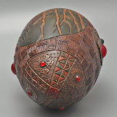 Антикварное пасхальное яйцо-шкатулка в русском стиле «Лесной пейзаж», дерево, роспись, инкрустация, Россия, кон. 19, нач. 20 вв.