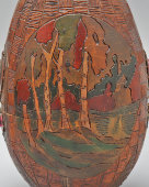 Антикварное пасхальное яйцо-шкатулка в русском стиле «Лесной пейзаж», дерево, роспись, инкрустация, Россия, кон. 19, нач. 20 вв.