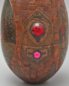 Антикварное пасхальное яйцо-шкатулка в русском стиле «Лесной пейзаж», дерево, роспись, инкрустация, Россия, кон. 19, нач. 20 вв.