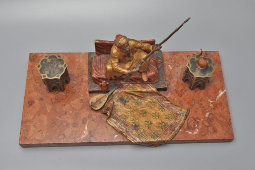 Антикварный письменный прибор, чернильница «Араб с ружьем», венская бронза, фабрика Бергмана, кон. 19 в.