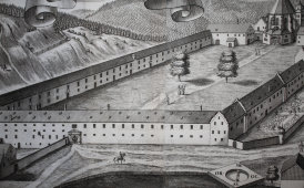 Старинная гравюра «Монастырь Этталь», Германия, 1700-е