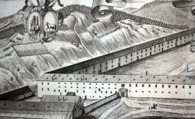 Старинная гравюра «Монастырь Этталь», Германия, 1700-е