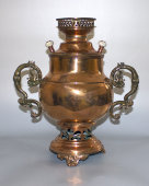 Старинный медный самовар с большими ручками