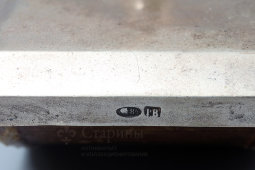 Антикварный серебряный письменный прибор, чернильница «Лира», серебро 84 пробы, мраморное основание, Россия, 19 век