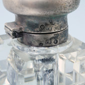 Антикварный серебряный письменный прибор, чернильница «Лира», серебро 84 пробы, мраморное основание, Россия, 19 век