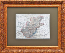 Старинная карта Иркутской губернии Российской империи, бумага, багет, н. 20 в.