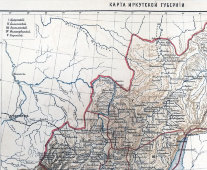 Старинная карта Иркутской губернии Российской империи, бумага, багет, н. 20 в.