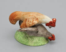 Антикварная статуэтка-миниатюра «Петух и курица», бисквит, Гарднер, 1880-90 гг.