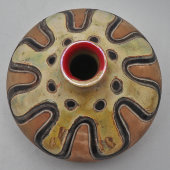 Старинная декоративная ваза с рельефным графическим узором в стиле модерн, майолика, Россия, нач. 20 в.