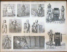 Комплект гравюр «Историческое развитие водолазного дела» и «Современный водолаз и его аппараты», Россия, н. 20 в.
