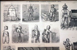 Комплект гравюр «Историческое развитие водолазного дела» и «Современный водолаз и его аппараты», Россия, н. 20 в.