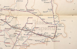 Старинная почтово-телеграфная карта Волынской губернии (Украина, Беларусь), картографич. зав. П. Ф. Петш, Санкт-Петербург, 1900-е