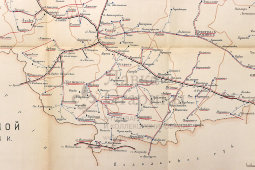 Старинная почтово-телеграфная карта Волынской губернии (Украина, Беларусь), картографич. зав. П. Ф. Петш, Санкт-Петербург, 1900-е
