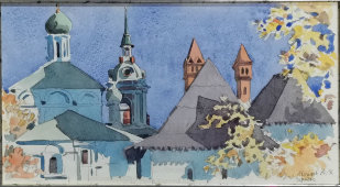 Картина «Зарядье», художник Иосифов А., бумага, акварель, СССР, 1951 г.