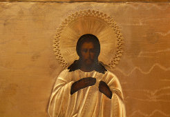 Старинная икона Иоанна Крестителя (Иоанн Предтеча), латунный оклад, Центральная Россия, 19 в.