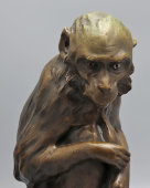 Старинная кабинетная скульптура «Обезьяна на книгах», бронза, Европа, кон. 19 в.