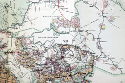 Старинная карта Енисейской губернии с указанием участков проживания и хозяйственной деятельности, бумага, Россия, 1912 г.