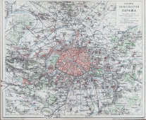 План окрестностей Парижа начала 20 в., бумага, багет