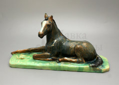 Статуэтка «Конь», обливная керамика Гжели, 1950-60 гг.