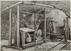 Старинная гравюра «Электричество в рудниках», Большая энциклопедия, Россия, к. 19, н. 20 вв.