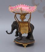 Антикварная вазочка «Слон», шпиатр, латунь, золочение, стекло, Европа, 19 век