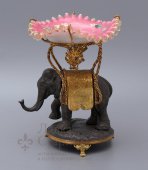 Антикварная вазочка «Слон», шпиатр, латунь, золочение, стекло, Европа, 19 век