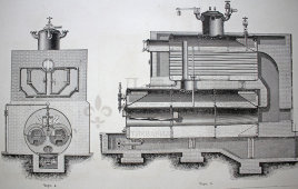 Старинная гравюра «Паровые котлы»