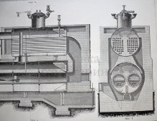 Старинная гравюра «Паровые котлы»