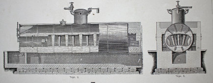 Старинная гравюра «Паровые котлы»