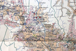 Старинная карта Иркутской губернии с указанием участков проживания и хозяйственной деятельности, бумага, Россия, 1912 г.