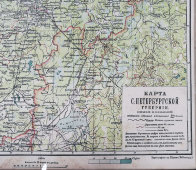 Старинная карта Санкт-Петербургской губернии России, бумага, багет, н. 20 в.