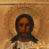 Старинная икона «Спас Вседержитель», позолоченный латунный окладе, Москва