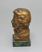 Настольный бюст небольшого размера «А. С. Пушкин», скульптор Дубрович Б. А., силумин, мрамор, СССР, 1950-е