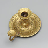 Антикварный переносной подсвечник-блюдце с ручкой, латунь, Азия, кон. 19, нач. 20 вв.
