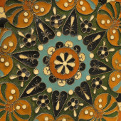 Тарелка в русском стиле «Синие и зеленые цветы», латунь с эмалями, Россия, 19 в.