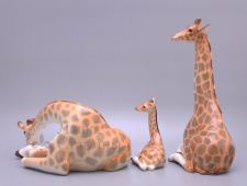 Комплект фарфоровых статуэток «Жирафы», анималистика ЛФЗ, скульптор Веселов П. П.