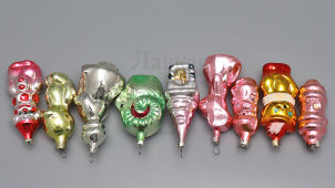 Набор советских ёлочных игрушек «Сказочные персонажи», стекло, СССР, 1970-80 гг.