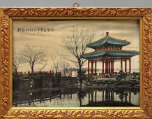 Китайская картинка «Беседка-пагода», шелкография, 1950-е