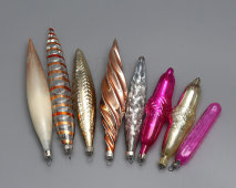 Комплект винтажных ёлочных украшений, новогодние игрушки «Шишки и сосульки», стекло, СССР, 1970-80 гг.