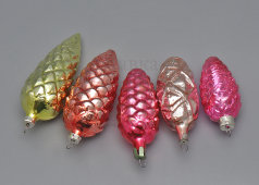 Комплект винтажных ёлочных украшений, новогодние игрушки «Шишки и сосульки», стекло, СССР, 1970-80 гг.