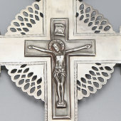 Старинный напрестольный крест-распятие, латунь с серебрением, Россия, 19 в.