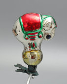 Советская ёлочная игрушка на прищепке «Цирковой слон», стекло, Москва, 1950-е